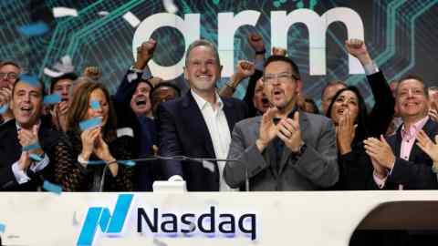 Arm CEO Rene Haas rings the Nasdaq opening bell for Arm’s IPO