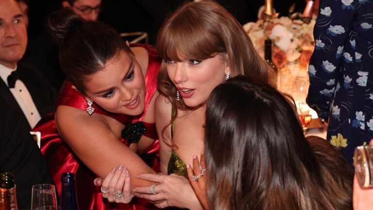 Selena Gomez Whispering to a Shocked Taylor Swift at Golden Globes Is All Fans Can Think About All Day